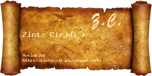 Zintz Cirjék névjegykártya